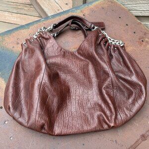Vintage b. makosky Brown Crocodile Large Leather Hobo Bag with Heavy Chains